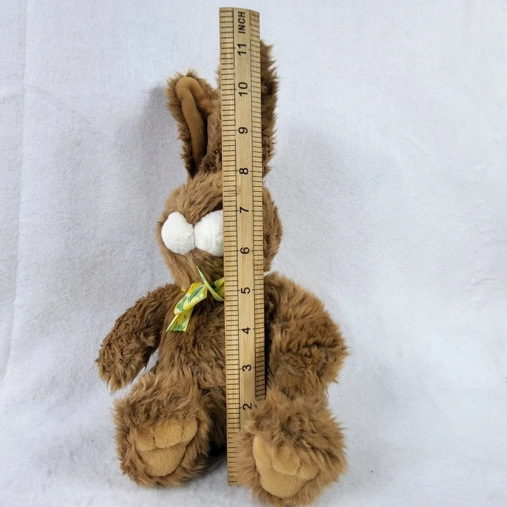 VTG GUND Brown Bunny Rabbit w/ Yellow Bow Fluffy Easter Spring Stuffed Plush Toy